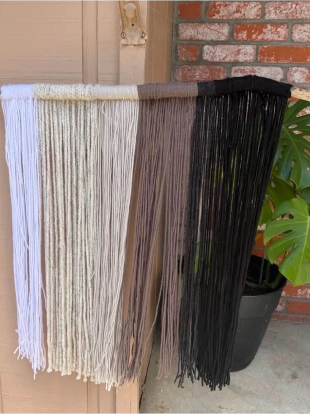 Neutral Ombré Fringe Wall Hanging - White, Cream, Taupe, Black